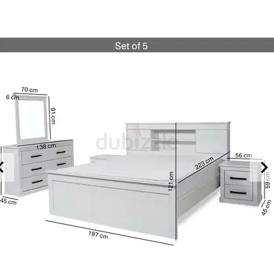 White 5-Piece Bedroom Set — Bed, Headboard, Dresser, Mirror & Nightstand
