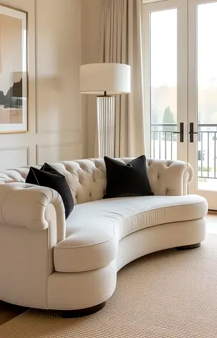 Modern Curved Tufted Sofa in Cream