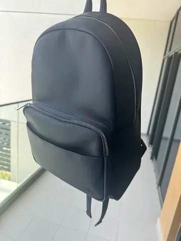 Lacoste logo applique faux-leather backpack