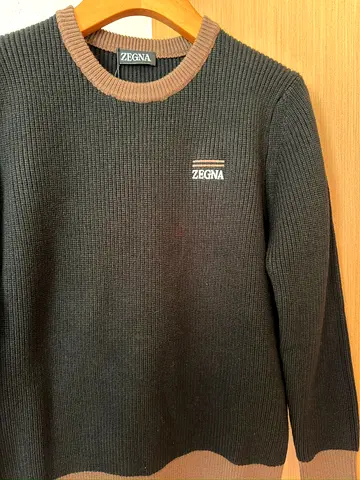 Dark green ZEGNA ribbet knit Sweater