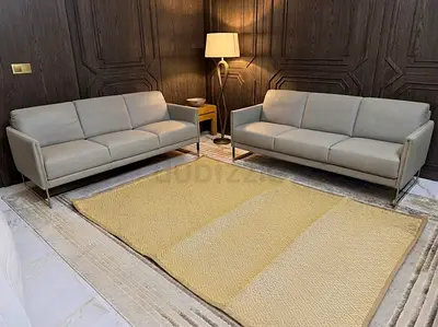 CASANOVA Pair of modern light-grey leather sofas — 3-seater Sofas