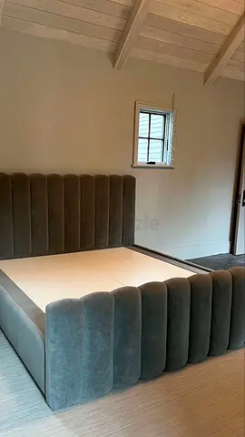 Velvet Upholstered King Bed Frame with Channel Tufted Headboard and Footboard
