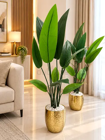 Tall Artificial Banana Leaf Plant in Gold pot