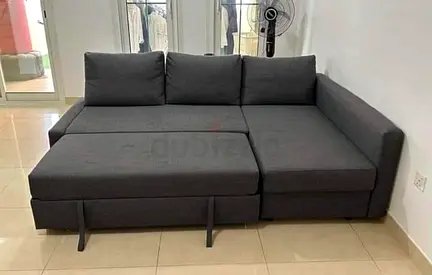 Dark Grey L-Shaped Corner Sofa Bed with Pull Out Section