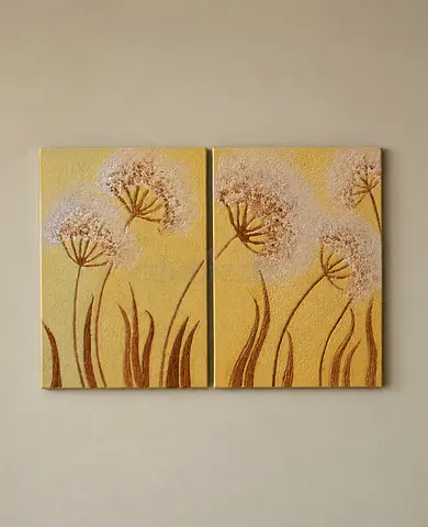 Set of 2 Yellow Floral Canvas Wall Art Panels