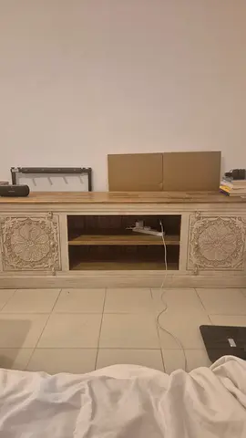 Decorative wooden TV console / entertainment cabinet - carved front