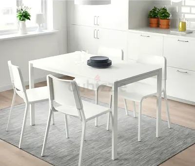 IKEA white extendable dining table - 120/180x74 cm (VIHALS) with six teodores chairs