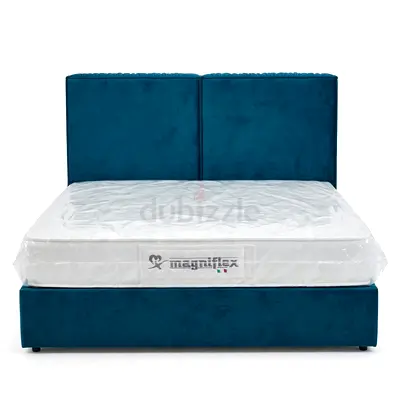 Queen upholstered bed frame with mattress (teal)