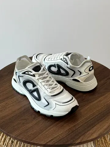 White and Black Designer-Style Men's Sneakers, Size Unknown