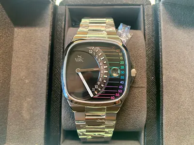 Xeric timeline retrograde stainless steel men's watch with unique arc dial - like new