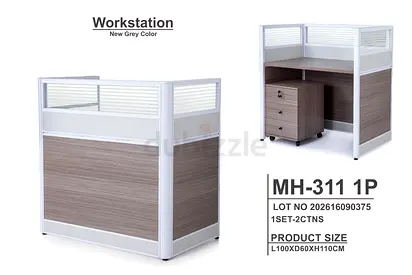 Single Seater Office Workstation Cubicle MH-311 100x60x110cm - Grey Wood Finish