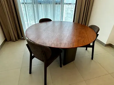 Solid Wood Round Dining Table with 4 Chairs - Marina Homes - Good Condition