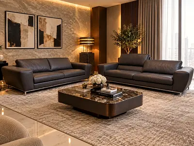 Roche Bobois Modern Italian Leather Sofa Set - 3-seater and 2-seater Adjustable Backrest