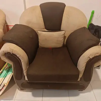 Comfortable Fabric Armchair in Brown and Beige