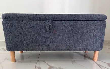 Upholstered Ottoman Bench with storage –  Blue Grey
