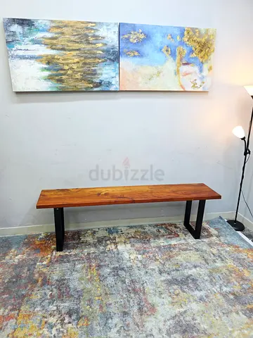 Solid Wood Bench with Metal Legs - Rustic Live Edge Seating