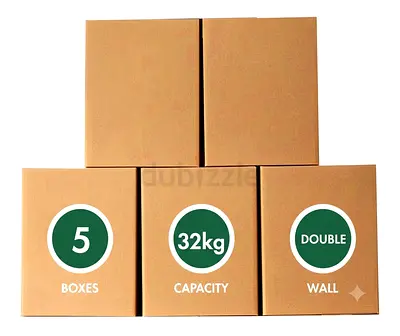 5 Pack Double Wall Corrugated Moving Boxes 32kg Capacity