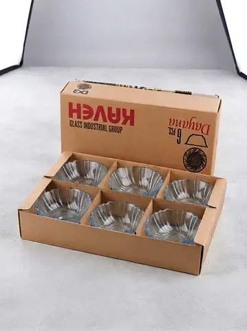 Set of 6 Glass Dessert Bowls - Clear Ribbed Design (New in Box)