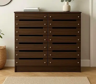 Dark Wood multi-Drawer Chest / shoe rack - Modern Slatted Front