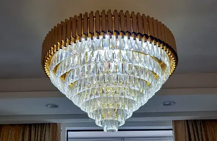Large Crystal Chandelier Ceiling Light - Gold Finish, Multi Layered