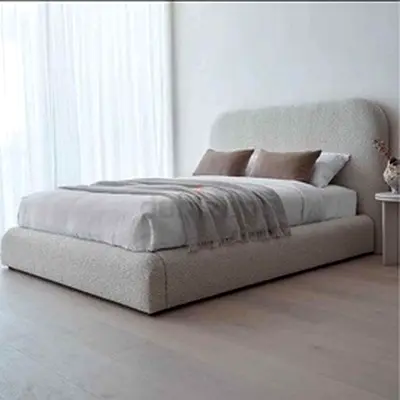 Elegant Soft Grey Boucle Fabric Bed