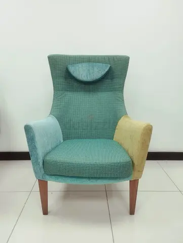 Designer High Back Lounge Armchair, Two Tone Teal Velvet, Solid Wood Legs, JLT