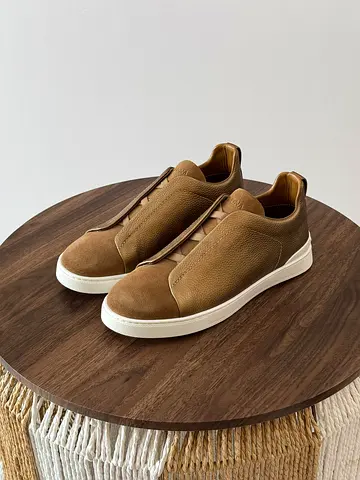 Men's Brown Leather Casual Sneakers - Size Unknown