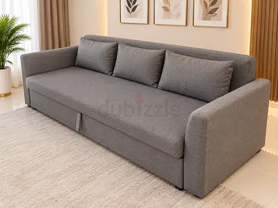 Grey 3-Seater Fabric Sofa Bed