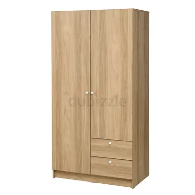 Two-door wooden wardrobe with two drawers - light oak finish 98x57x190