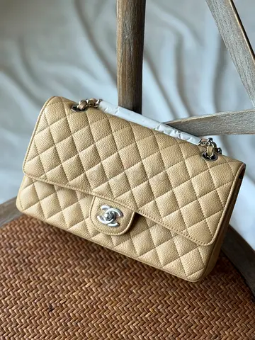 Beige Quilted Classic Flap Shoulder Bag (Chanel-style)
