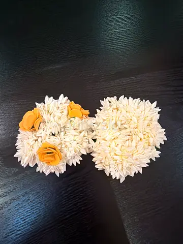 Set of artificial white flower garlands with yellow rose accents, Indian accessories