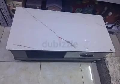White Marble-Top TV Cabinet with Storage Drawers