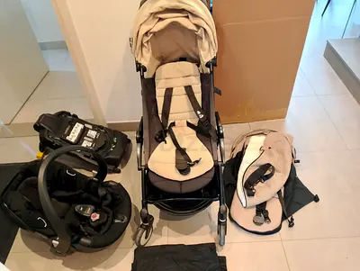 Stroller travel system with infant car seat and base - beige/black