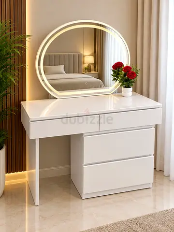 White Dressing Table with LED Mirror and 3-Drawer Cabinet