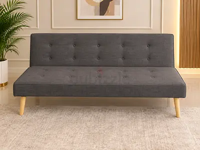 Modern Grey Fabric Sofa Bed with Wooden Legs