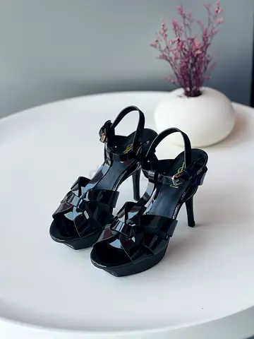 Black Patent High Heel Platform Sandals - Size Noted in Photos