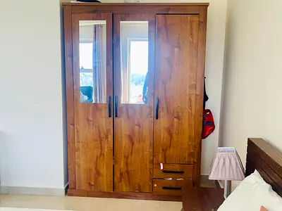 Wooden 3-Door Wardrobe with Mirror and Drawers
