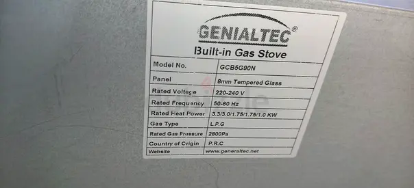 GENIALTEC Built-in Gas Stove GCB5G80N - LPG, Tempered Glass Panel
