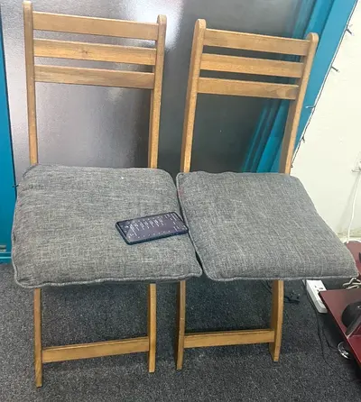 Set of 2 Wooden Folding Dining Chairs with Grey Cushions