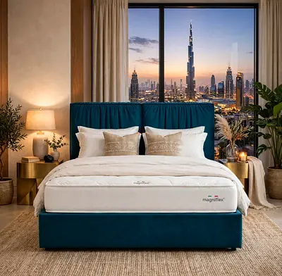 King size upholstered bed frame with mattress (teal velvet headboard)