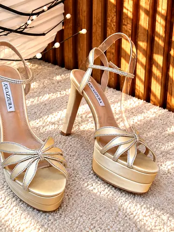 Gold platform high heel sandals - Aquazzura style, size not specified