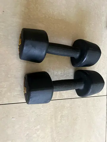 Pairs of 5 kg Rubber Coated Hex Dumbbells - Good Condition
