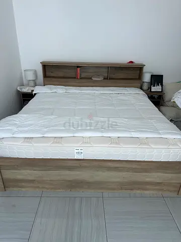 King Size Bed Frame with Storage Headboard and two matching side table nightstands