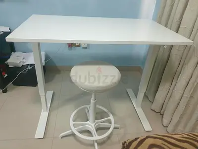 IKEA adjustable standing desk with swivel stool - white