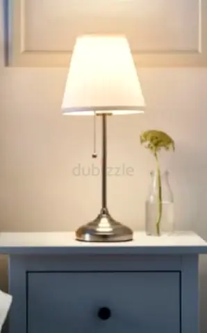 Bedside Table Lamp with Fabric Shade - Brushed Metal Base