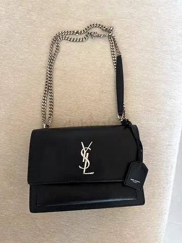 Saint Laurent Black Leather Shoulder Bag with Chain Strap (Authentic)