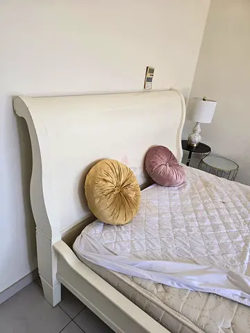 White Sleigh Bed Frame with Mattress