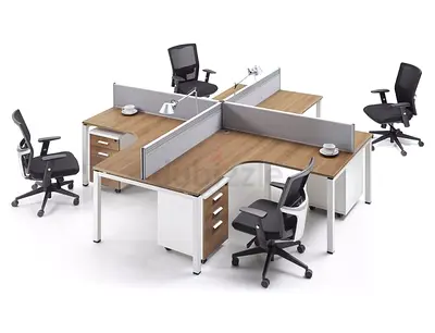Office Workstation Desk Cluster with Storage and Divider Panels