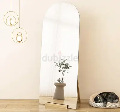 Full-length arched floor dressing mirror with wooden stand 70X170CM