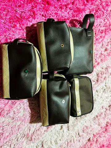 Empty Set of 5 black & beige travel toiletry pouches and small bag Bulgari pouch